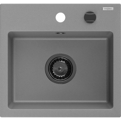 Mexen Milo, gránit mosogató 435x410x171 mm, 1 kamrás, szürke, fekete szifonnal, 6505441000-71-B
