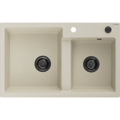 Mexen Tomas, gránit mosogató 800x500x190 mm, 2 kamrás, bézs, fekete szifonnal, 6516802000-69-B
