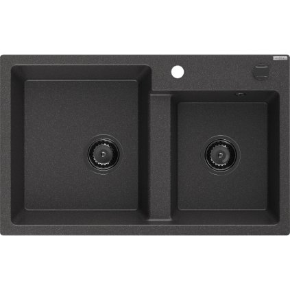 Mexen Tomas, gránit mosogató 800x500x190 mm, 2 kamrás, fekete foltos fekete szifonnal, 6516802000-76-B