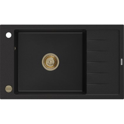 Mexen Elias, gránit mosogató gránit 795x480x200 mm, 1 kamrás, fekete arany szifonnal, 6511791005-77-G