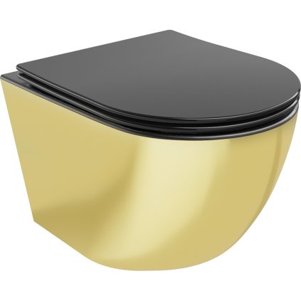 Mexen Lena, függő wc csésze 480x360x355 mm, lassan leeső ülőfelülettel, fekete matt - arany, 30224076