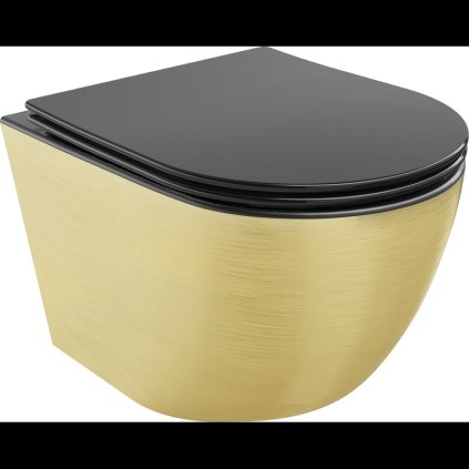 Mexen Lena, függő wc csésze 480x360x355 mm, lassan süllyedő ülőfelülettel, fekete matt - arany mintás, 30224077