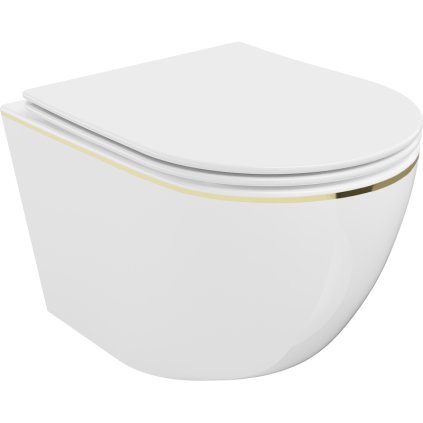 Mexen Lena, függő WC csésze 480x360x355 mm, fehér - arany él, 30224005