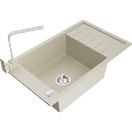 Mexen Elias, gránit mosogató gránit 795x480x200 mm, 1 kamrás, bézs króm szifonnal és Rita bézs mosogató csapteleppel, 6511-69-670300-69