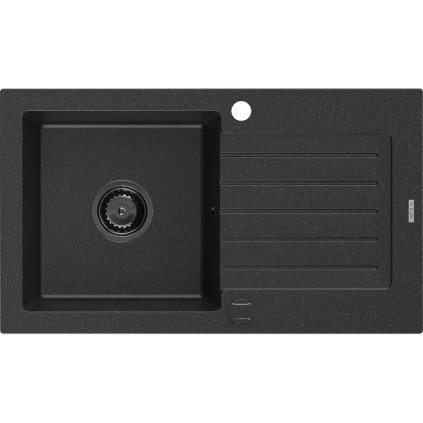 Mexen Pablo, gránit mosogató 752x436x161 mm, 1 kamrás, fekete-ezüst metál fekete szifonnal, 6510751010-73-B
