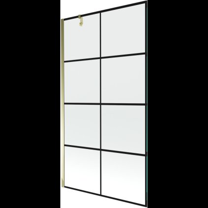 Mexen Next, kádparaván 1 szárny 100 x 150 cm, fix szárny, 6 mm átlátszó üveg fekete mintával, arany profil, 895-100-000-00-77-50