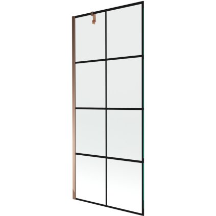 Mexen Next, kádparaván 1 szárny 80 x 150 cm, fix szárny, 6 mm átlátszó üveg fekete mintával, rózsa arany profil, 895-080-000-00-77-60