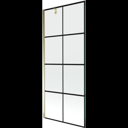 Mexen Next, kádparaván 1 szárny 80 x 150 cm, fix szárny, 6 mm átlátszó üveg fekete mintával, arany profil, 895-080-000-00-77-50