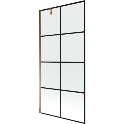 238149 mexen next vanova zastena 1 kridlova 90 x 150 cm fixne kridlo 6 mm cire sklo s ciernym vzorom ruzove zlato profil 895 090 000 00 77 60
