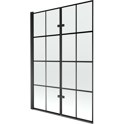 Mexen Castor, 2 szárnyas kádparaván 120 x 150 cm, 6 mm átlátszó üveg-fekete mintás, fekete profil, 892-120-002-70-77