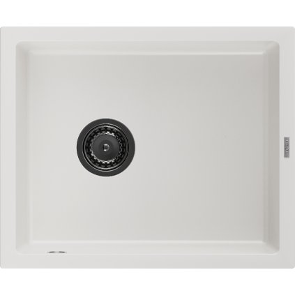 Mexen Pedro, gránit mosogató 560x460x200 mm, 1 kamrás, fehér, fekete szifonnal, 6508561000-20-B