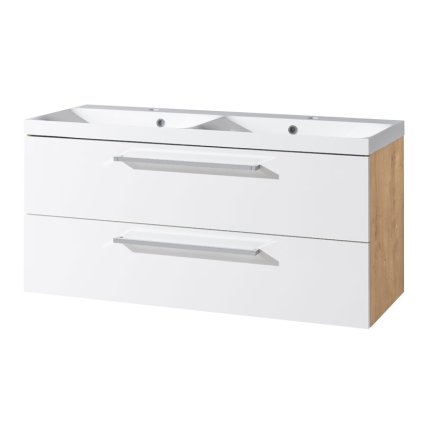 Mereo, Bino, 121 cm-es öntött márvány fürdőszobai szekrény, fehér-arlingtoni tölgy, MER-CN673M