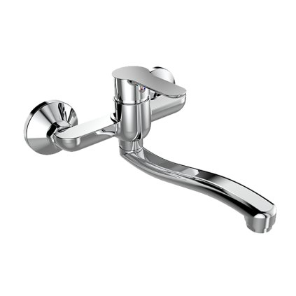 Mereo, Mosogató fali csaptelep, Zuna, lapos hajlított karral 210 mm, króm, MER-CB301Z