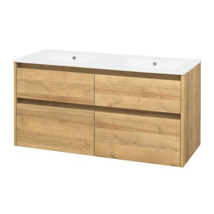 Mereo, Opto, fürdőszoba szekrény kerámia mosdóval 121 cm, riviera tölgy, MER-CN923