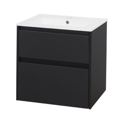 Mereo, Opto, fürdőszoba szekrény kerámia mosdóval 61 cm, fehér, fekete, MER-CN940