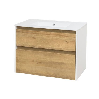 Mereo, Opto, fürdőszoba szekrény kerámia mosdóval 81 cm, fehér-tölgy riviéra, MER-CN931