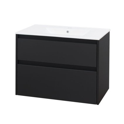 Mereo, Opto, fürdőszoba szekrény kerámia mosdóval 81 cm, fehér, fekete, MER-CN941