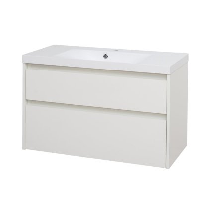 Mereo, Opto, Fürdőszobaszekrény öntött márvány mosdóval, 101 cm, fehér, MER-CN912M