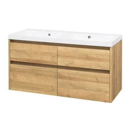 Mereo, Opto, Fürdőszobaszekrény öntött márvány mosdóval, 121 cm, Riviera Oak, MER-CN923M