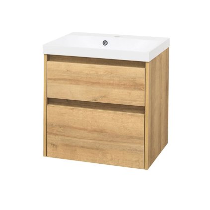 Mereo, Opto, Fürdőszobaszekrény öntött márvány mosdóval, 61cm, Riviera Oak, MER-CN920M