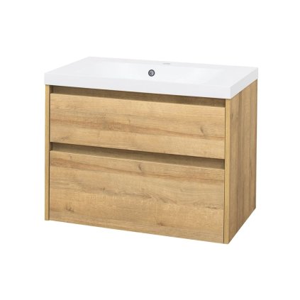 Mereo, Opto, Fürdőszobaszekrény öntött márvány mosdóval, 81 cm, Riviera Oak, MER-CN921M