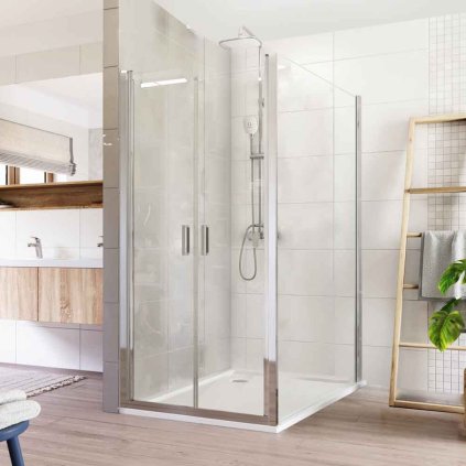 Mereo, Zuhanykabin, Lima, téglalap, repülő ajtó és fix rész, króm ALU, átlátszó üveg, MER-CK88533K
