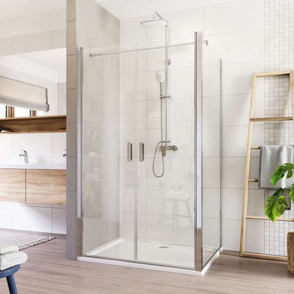Mereo, Zuhanykabin, Lima, téglalap, repülő ajtó és fix rész, króm ALU, átlátszó üveg, MER-CK88553K