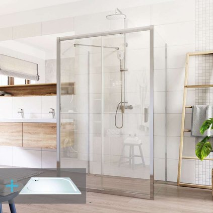 Mereo, Zuhanygarnitúra: LIMA, téglalap, 100x120x100x190 cm, króm ALU, üveg Átlátszó incl. öntött márvány tálcák, MER-CK85543KM