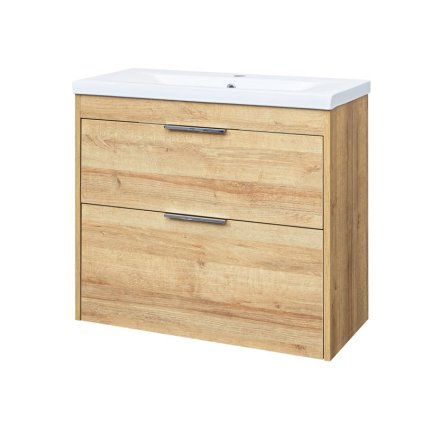 Mereo, Vigo, fürdőszoba szekrény kerámia mosdóval 81 cm, riviéra tölgy, MER-CN322
