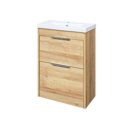 Mereo, Vigo, fürdőszoba szekrény kerámia mosdóval, 51 cm, riviéra tölgy, MER-CN320