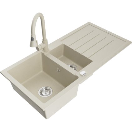 Mexen Andres, 1,5 kamrás gránit mosogató 1000x500x200 mm és Elia mosogató csaptelep, bézs, 6515-69-670101-69