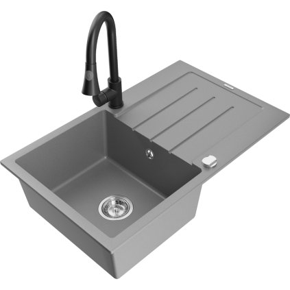 Mexen Bruno, 1 kamrás gránit mosogató 795x495x200 mm és Elia mosogató csaptelep, szürke, 6513-71-670101-70