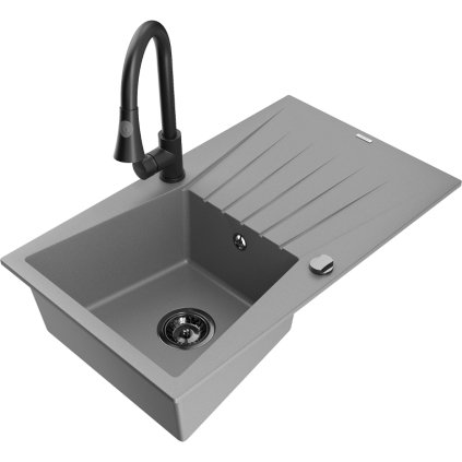 Mexen Cesar, 1 kamrás gránit mosogató 775x470x190 mm és Elia mosogató csaptelep, szürke, 6514-71-670101-70-B