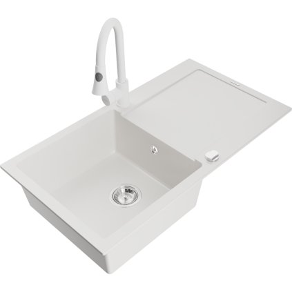 Mexen Leo, 1 kamrás gránit mosogató 900x500x190 mm és Elia mosogató csaptelep, fehér, 6501-20-670101-20