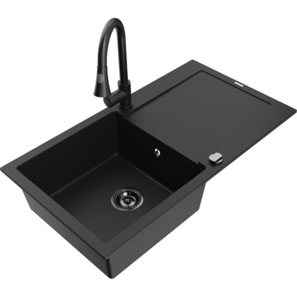Mexen Leo, 1 kamrás gránit mosogató 900x500x190 mm és Elia mosogató csaptelep, fekete, 6501-77-670101-70-B