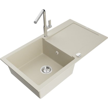 Mexen Leo, 1 kamrás gránit mosogató 900x500x190 mm és Flora mosogató csaptelep, bézs, 6501-69-670401-00