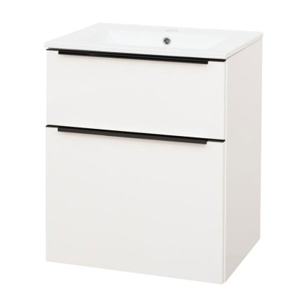 Mereo, Mailo, fürdőszoba szekrény kerámia mosdóval 61 cm, fehér, tölgy, antracit, MER-CN540B