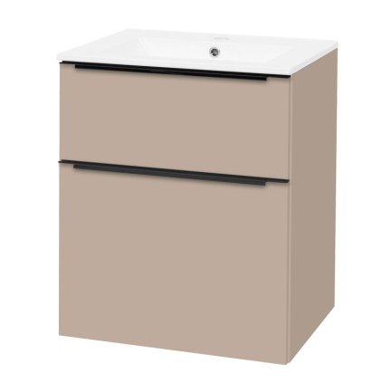 Mereo, Mailo, fürdőszoba szekrény kerámia mosdóval 61 cm, fehér, tölgy, antracit, MER-CN550B