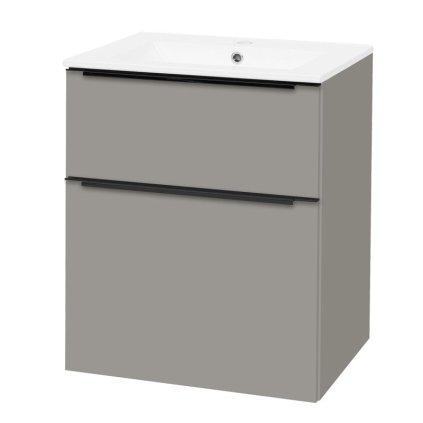 Mereo, Mailo, fürdőszoba szekrény kerámia mosdóval 61 cm, fehér, tölgy, antracit, MER-CN570B