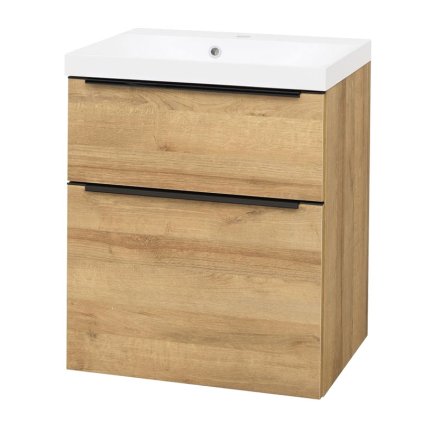Mereo, Mailo, fürdőszoba szekrény öntött márvány mosdóval 61 cm, fehér, tölgy, antracit, MER-CN520MB