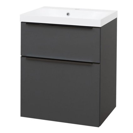 Mereo, Mailo, fürdőszoba szekrény öntött márvány mosdóval 61 cm, fehér, tölgy, antracit, MER-CN530MB