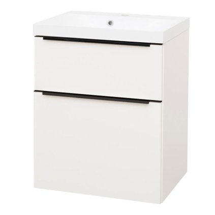 Mereo, Mailo, fürdőszoba szekrény öntött márvány mosdóval 61 cm, fehér, tölgy, antracit, MER-CN540MB