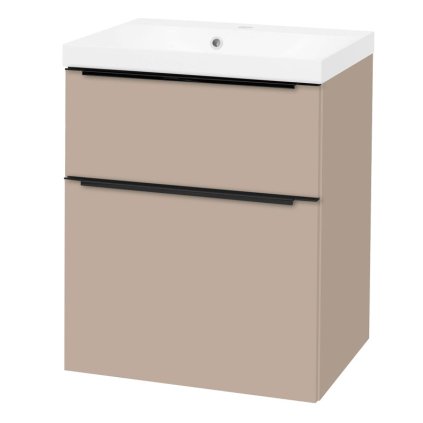 Mereo, Mailo, fürdőszoba szekrény öntött márvány mosdóval 61 cm, fehér, tölgy, antracit, MER-CN550MB