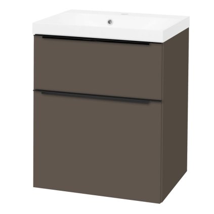 Mereo, Mailo, fürdőszoba szekrény öntött márvány mosdóval 61 cm, fehér, tölgy, antracit, MER-CN560MB