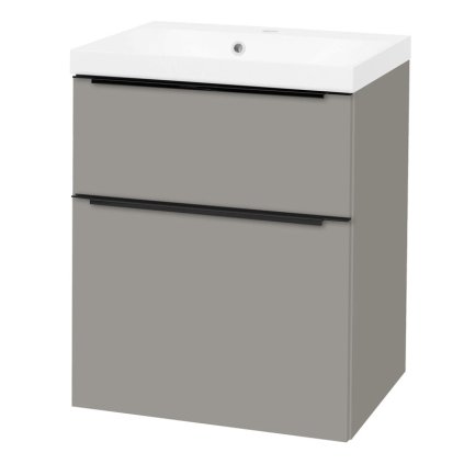 Mereo, Mailo, fürdőszoba szekrény öntött márvány mosdóval 61 cm, fehér, tölgy, antracit, MER-CN570MB
