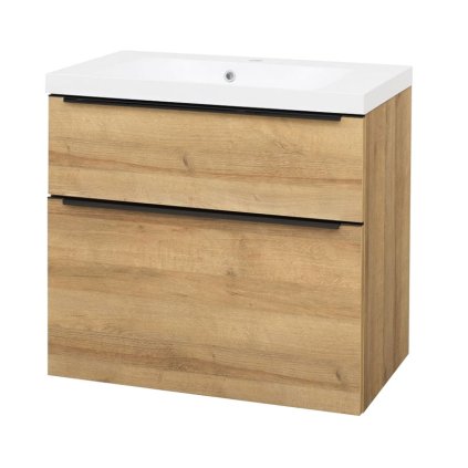 Mereo, Mailo, fürdőszoba szekrény öntött márvány mosdóval 81 cm, fehér, tölgy, antracit, MER-CN521MB