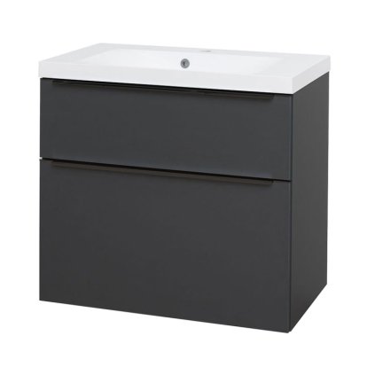 Mereo, Mailo, fürdőszoba szekrény öntött márvány mosdóval 81 cm, fehér, tölgy, antracit, MER-CN531MB