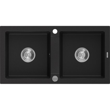 Mexen Mario - gránit mosogató 82,0x43,6 cm, 2 kamrás, fekete, 6504822000-77