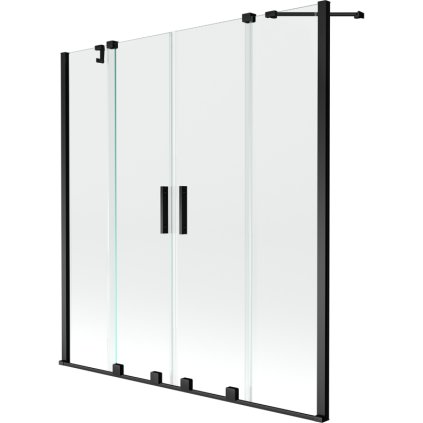 Mexen Velar Duo, 2 szárnyas eltolható kádparaván 140 x 150 cm, 8mm átlátszó üveg, fekete matt profil, 896-140-000-02-70