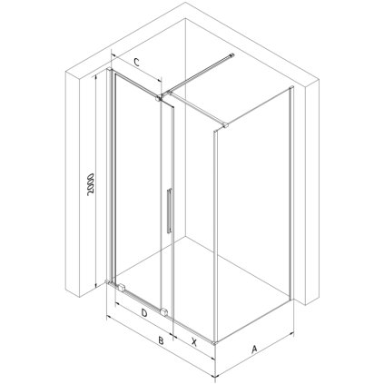 291798 mexen velar sprchovy kut s posuvnymi dverami 130 dvere x 100 stena cm 8mm cire sklo cierna matna 871 130 100 01 70